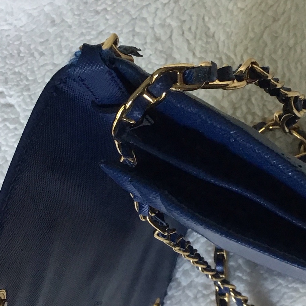 Prada Navy Leather Clutch with Gold Chain - Picture 8 of 9
